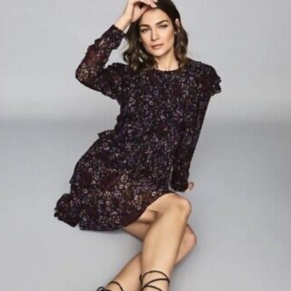 REISS Carey Floral Printed Ruffle Mini Dress - Picture 2 of 13